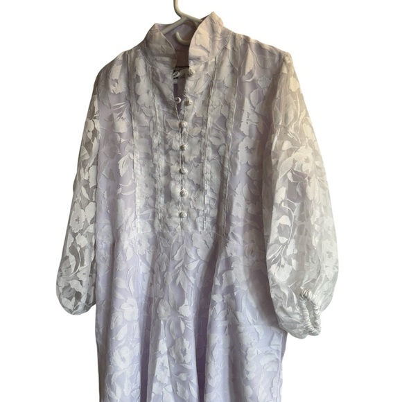 Sue Sartor Paloma Flounce Dress, White Cotton Swiss Voile/Embossed Blooms, L - Picture 4 of 11